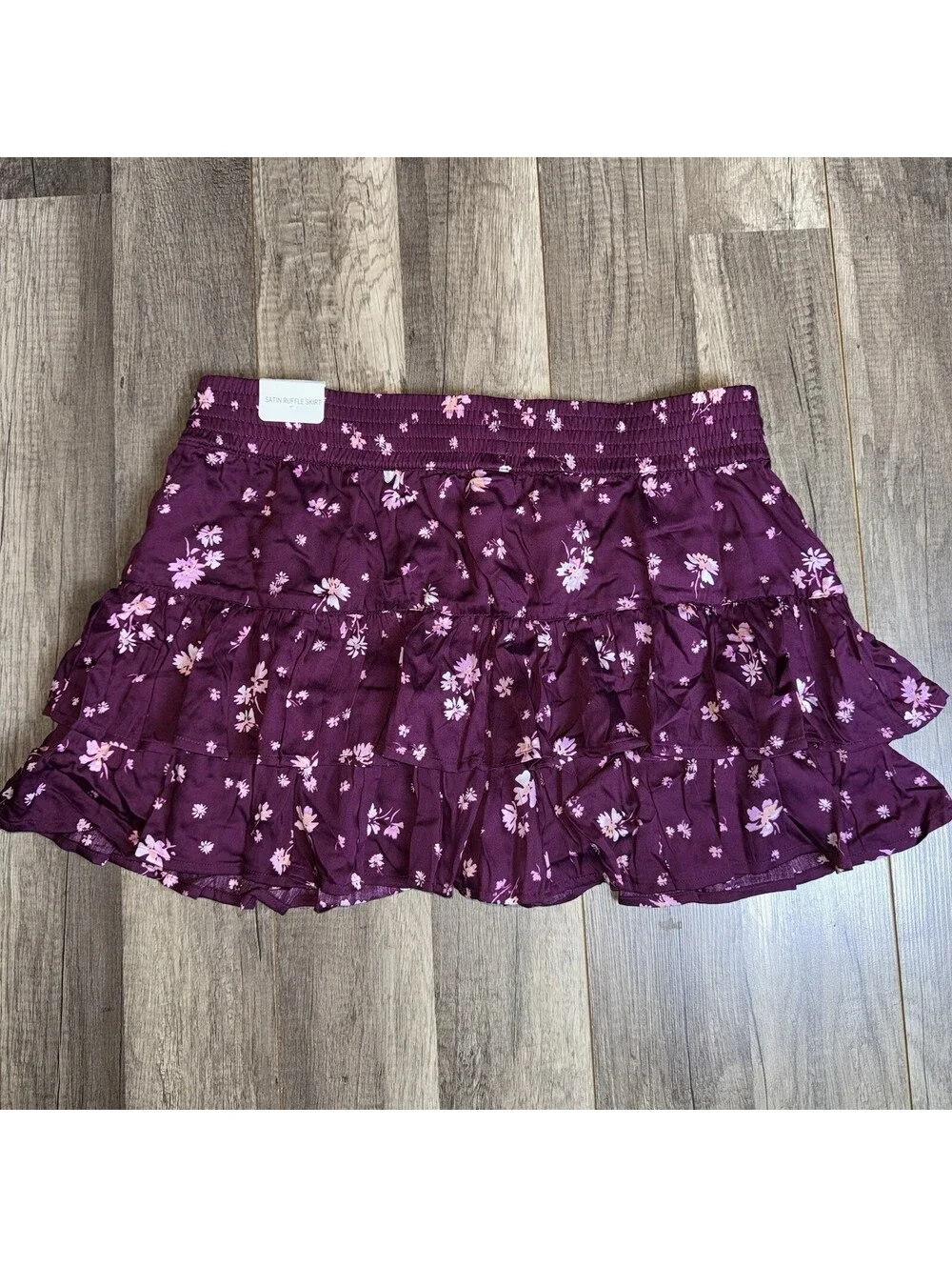 Victoria's Secret PINK Wild Rose Satin Ruffle Skort burgundy Floral Size Medium